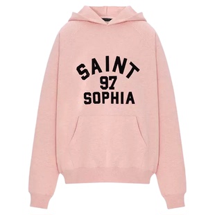 concise-white/简白 女士新款粉色字母连帽薄绒卫衣银泰 301257