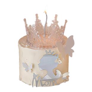 网红母亲节蛋糕装饰唯美水晶皇冠摆件侧影女神妈妈mom亚克力插件
