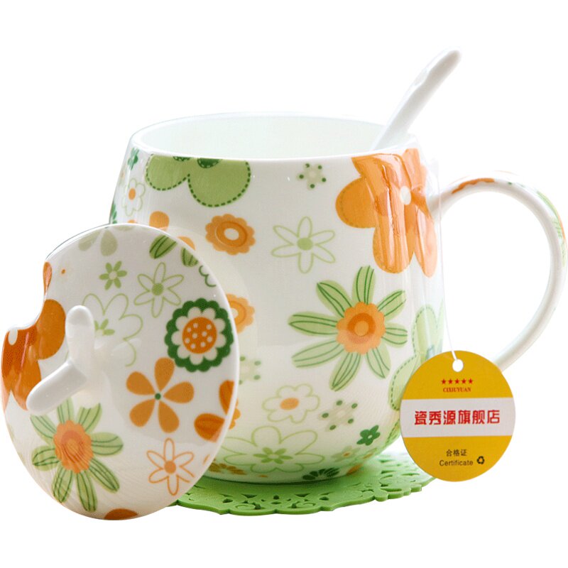 骨瓷马克杯创意杯子带盖情侣可爱