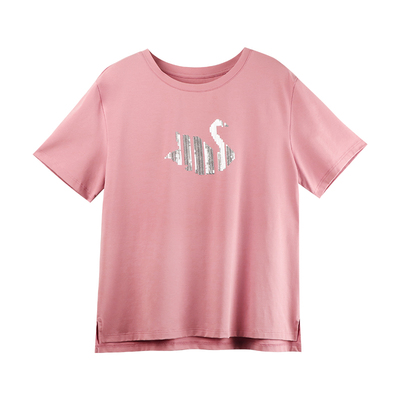 天然体时尚休闲女天鹅宽松棉T恤