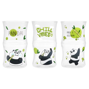 正版AFGH咱们裸熊水杯竹节玻璃杯卡通动物系列家用可爱胖达杯子