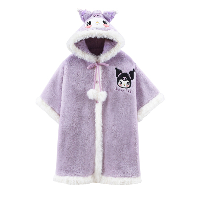 库洛米珊瑚绒斗篷睡袍女童冬季加厚长款中大童可爱超萌法兰绒睡衣