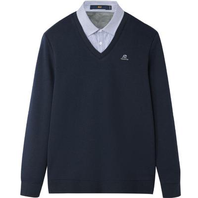 海澜之家加绒双领针织衫假两件男