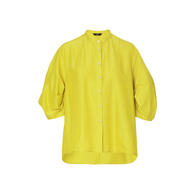 【简雅通勤】AUM噢姆夏季文艺衬衣女立领泡泡袖前短后长衬衫上衣