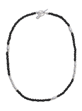 EWEST 黑玛瑙串珠项链女颈链锁骨链长款米珠黑色设计感毛衣链轻奢