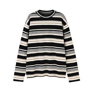 COMMON VALUE「 龛 Niche 」100%羊毛衣圆领条纹拼色针织衫