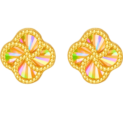 周六福黄金5G足金耳饰耳钉炫彩幸运四叶草耳针计价女友节日礼物