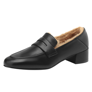 达芙妮加绒乐福鞋女冬季2026新款保暖毛毛单鞋子一脚蹬粗跟小皮鞋