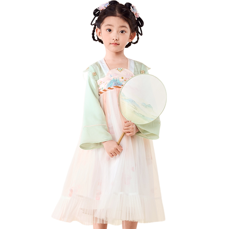 巴拉巴拉女童汉服连衣裙长袖国风公主裙子春秋新款童装儿童襦裙潮