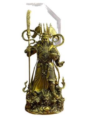 纯铜关公像摆件黄铜九龙飘带提刀立刀关二爷武财神客厅店铺开业礼