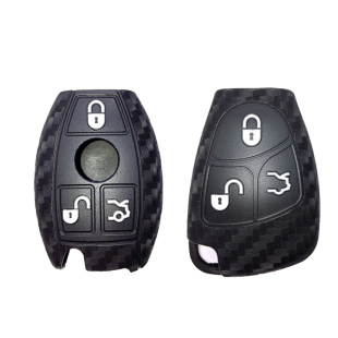 适用于奔驰钥匙包扣E级C级S级C200L碳纤纹硅胶套CLA220男glk女GLC