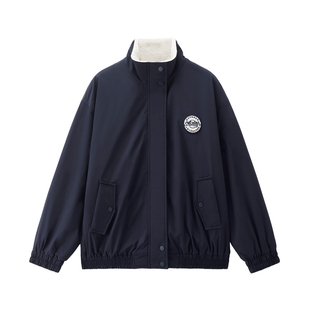 [史努比联名]佐丹奴仿羊羔绒内里印绣宽松立领夹克外套女18375709