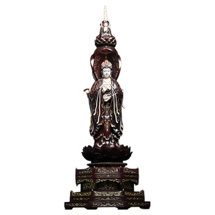 印度小叶紫檀镶嵌猛犸牙雕工艺摆件【三面观音】精致清刀收藏送礼