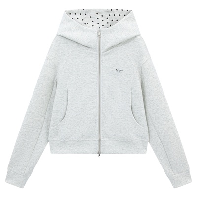 riverstone plus 波点连帽卫衣女纯色少女风设计感修身拉链外套