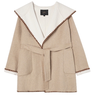 【序间· 自在】白鹿语连帽双面呢大衣25秋冬新款撞色毛呢外套