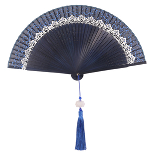 白莲花穗汉服ins好开合古典中国风礼品演出道具折扇子舞蹈扇女扇