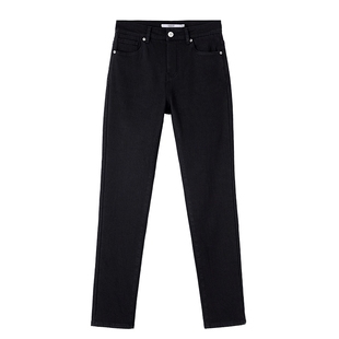 Amii2025冬新款丹宁风温暖修身显瘦加绒牛仔长裤女弹力铅笔裤子