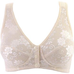 中老年人棉文胸前扣妈妈背心式无钢圈薄胸罩老人加大码布内衣女