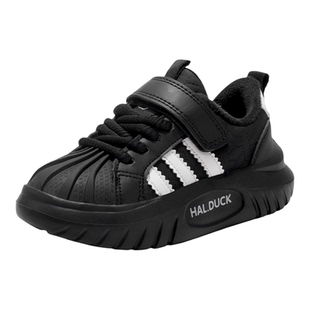 小黄鸭男童黑色运动鞋2026新款冬季加绒保暖儿童鞋子休闲加厚棉鞋