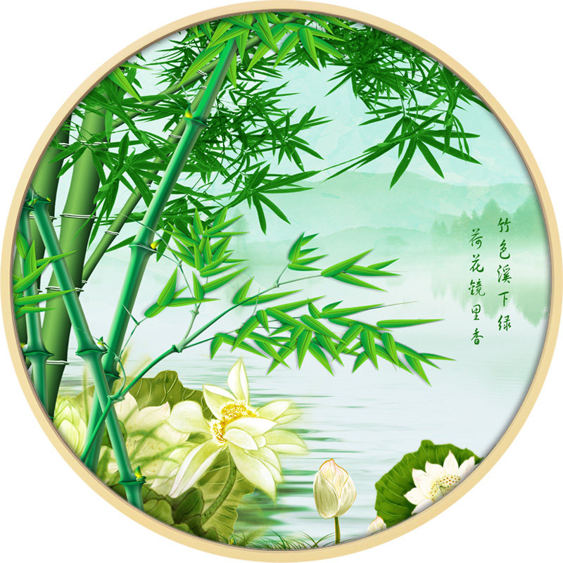 竹子挂画简约玄关走廊圆形风水画