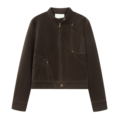 unnone item 复古棕色仿麂皮显瘦短款外套修身夹克女新款2026春秋