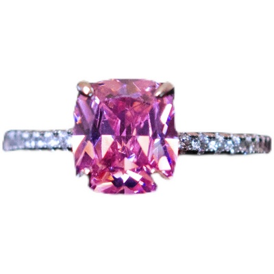 银镀白金粉色冰花女S925高碳1.5