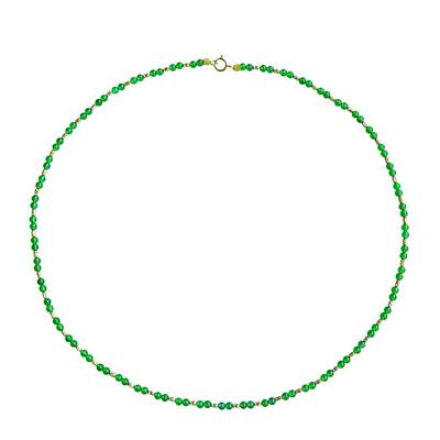 天然A高冰种满阳绿色翡翠小米圆珠子锁骨项链新中式可叠戴18k黄金