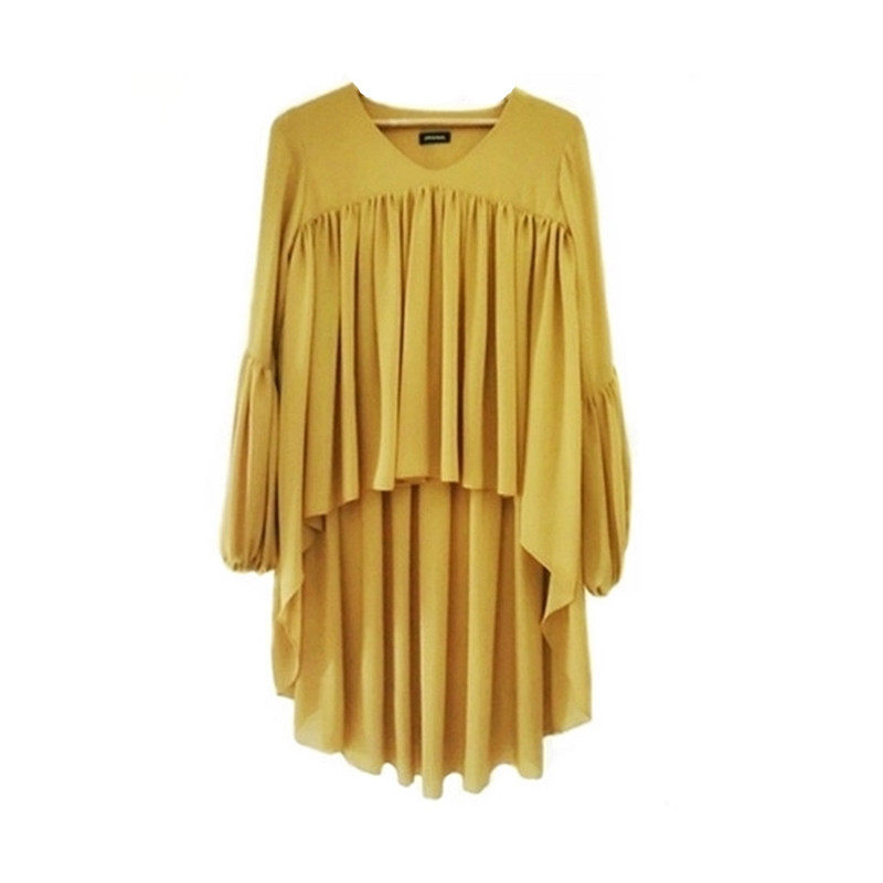 2025秋季新款女装欧美宽松显瘦前短后长沙滩防晒灯笼袖雪纺衫上衣