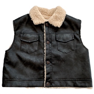 柔软皮质好~男童洋气扎染加绒皮衣马甲中小童冬装新款外穿马夹潮