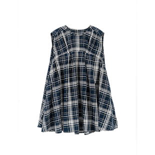小小大星球童装 森系格子无袖娃娃衫 夏日女童气质大摆围飘逸上衣