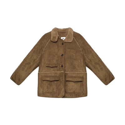 镇店招牌进口 半圆女装[复古]2025秋冬季翻领仿羊羔毛外套