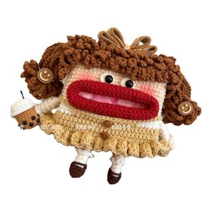 如懿原创香肠嘴大嘴妹崽抽纸手工diy编织车载纸巾盒毛线钩针成品