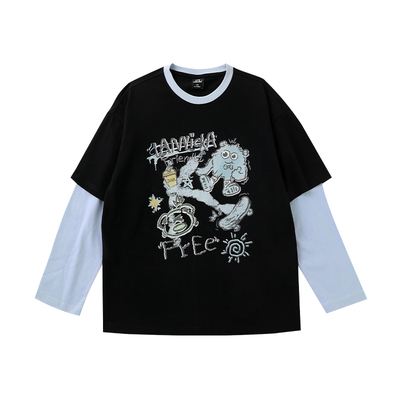 明星同款LAMLICKA假两件长袖t恤