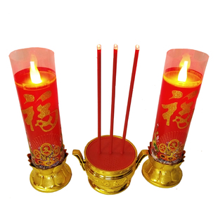 led插电池蜡烛灯供佛祖香炉闪烁摇摆火焰拜神家用省电两用电烛台