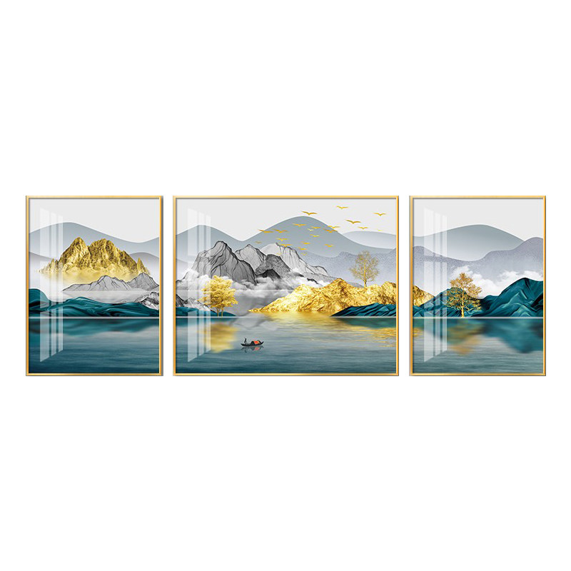 现代简约轻奢山水客厅三联装饰画