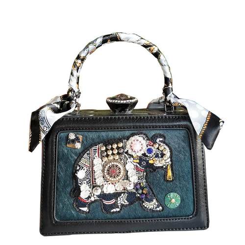 手提包女2025新款潮重工镶钻时尚小众轻奢高级感斜挎盒子包小方包