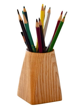 掬涵白蜡木实木笔筒创意收纳盒笔桶办公室桌面高档摆件日系收纳筒