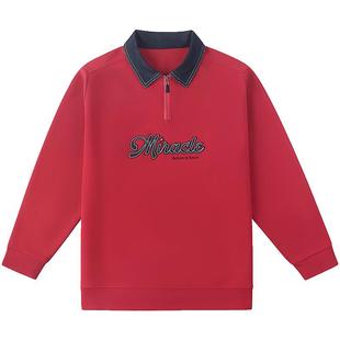 【新春卫衣】奕时代胖男童红色卫衣中大童翻领上衣半拉链加肥加大