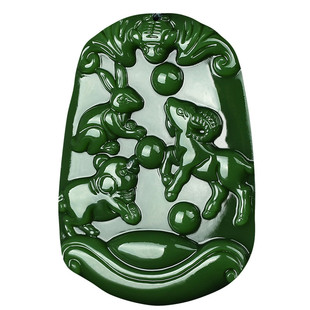 和田碧玉十二生肖猪兔羊三合贵人吊坠牌男女款生肖属相卯未猪项链