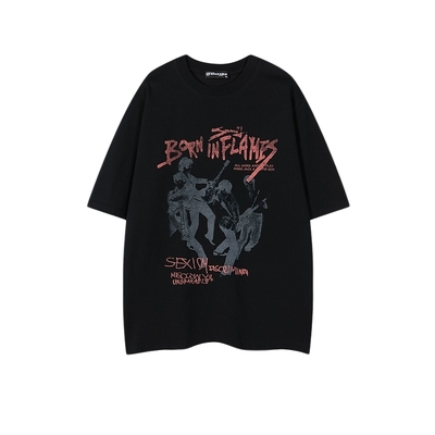 美式街头摇滚乐队印花短袖T恤