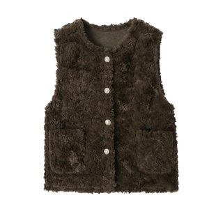 韩系温柔风羊羔毛绒马甲外套女秋冬慵懒宽松叠穿无袖马夹保暖坎肩