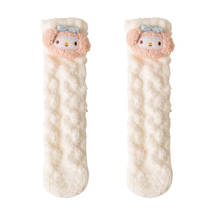 珊瑚绒袜子女秋冬加绒加厚居家睡眠袜猛男可爱卡通情侣毛绒地板袜