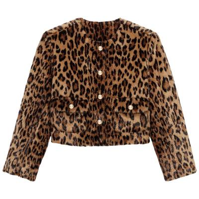 季末6折Maje商场同款2025秋冬新款女装复古豹纹人造毛皮棉外套