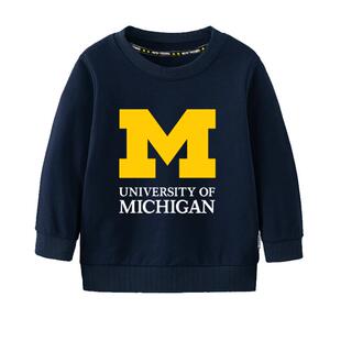 欧美名校学院风密歇根康奈尔大学圆领卫衣男女儿童装学生长袖衣服