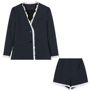 落落狷介 炸街减龄时尚套装春夏西装套装裤女两件套灰色西服+短裤