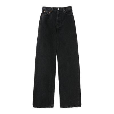 moussy智性通勤风黑色直筒牛仔裤