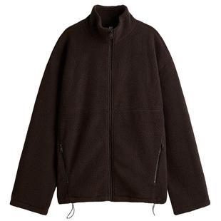 HM女装短外套冬季气质拉链式泰迪熊酒红色卫衣1301035