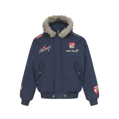 AHCN美式刺绣徽章毛领棉服