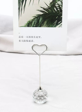 创意桌面立式摆件便签夹留言夹夹子照片夹名片夹水晶球金属爱心夹