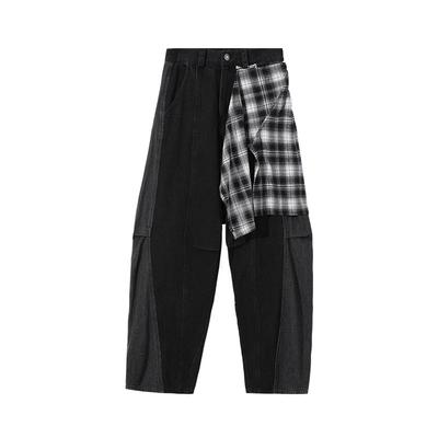 it :5cm/FIVECM潮牌假两件拼接牛仔裤男女宽松阔腿衬衫直筒裤夏